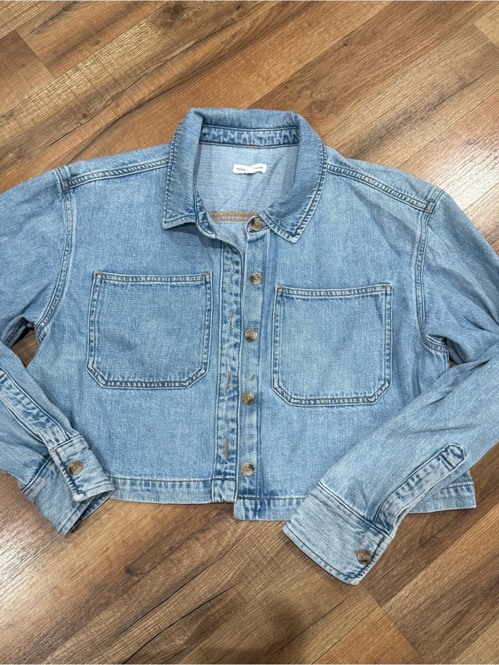 Good American Light Blue Denim Crop Jacket